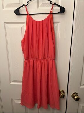 Maurices Coral Pink Pleated High Neck Mini Dre